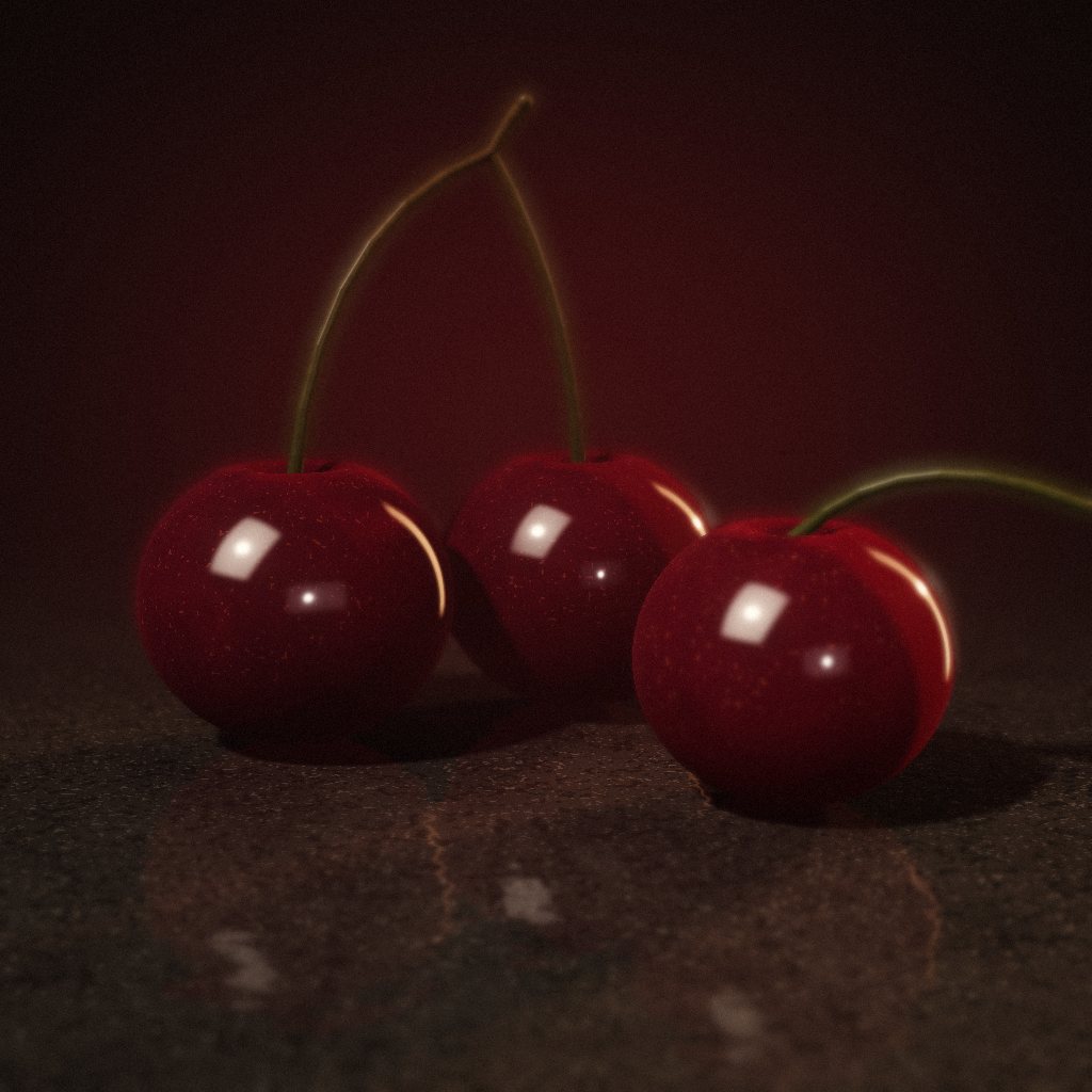 Dark cherries on black stone